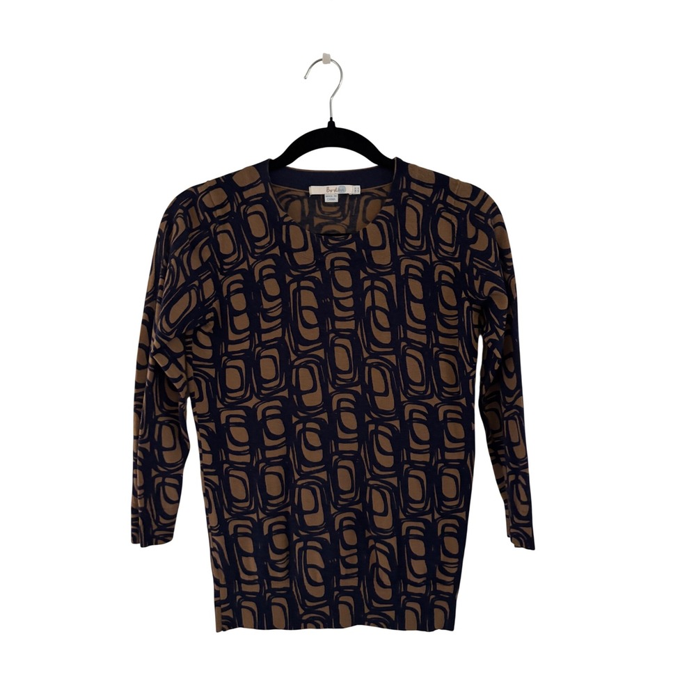 Boden Womens Wool Geometric Abstract Print Crew Neck Sweater Navy Tan WK982 US 4